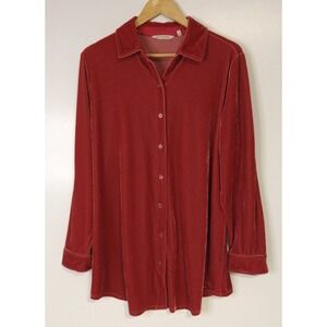 Soft Surroundings Tunic Top Shirt Women's Large Red Crushed Velvet Velour